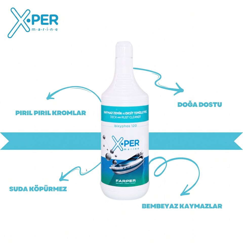 X-Per Marine - Kaymaz Zemin ve Oksit Temizleyici Bixyphos 120 (1 L): Doğa Dostu Formülle Güverte ve Kromlarda Kusursuz Temizlik!