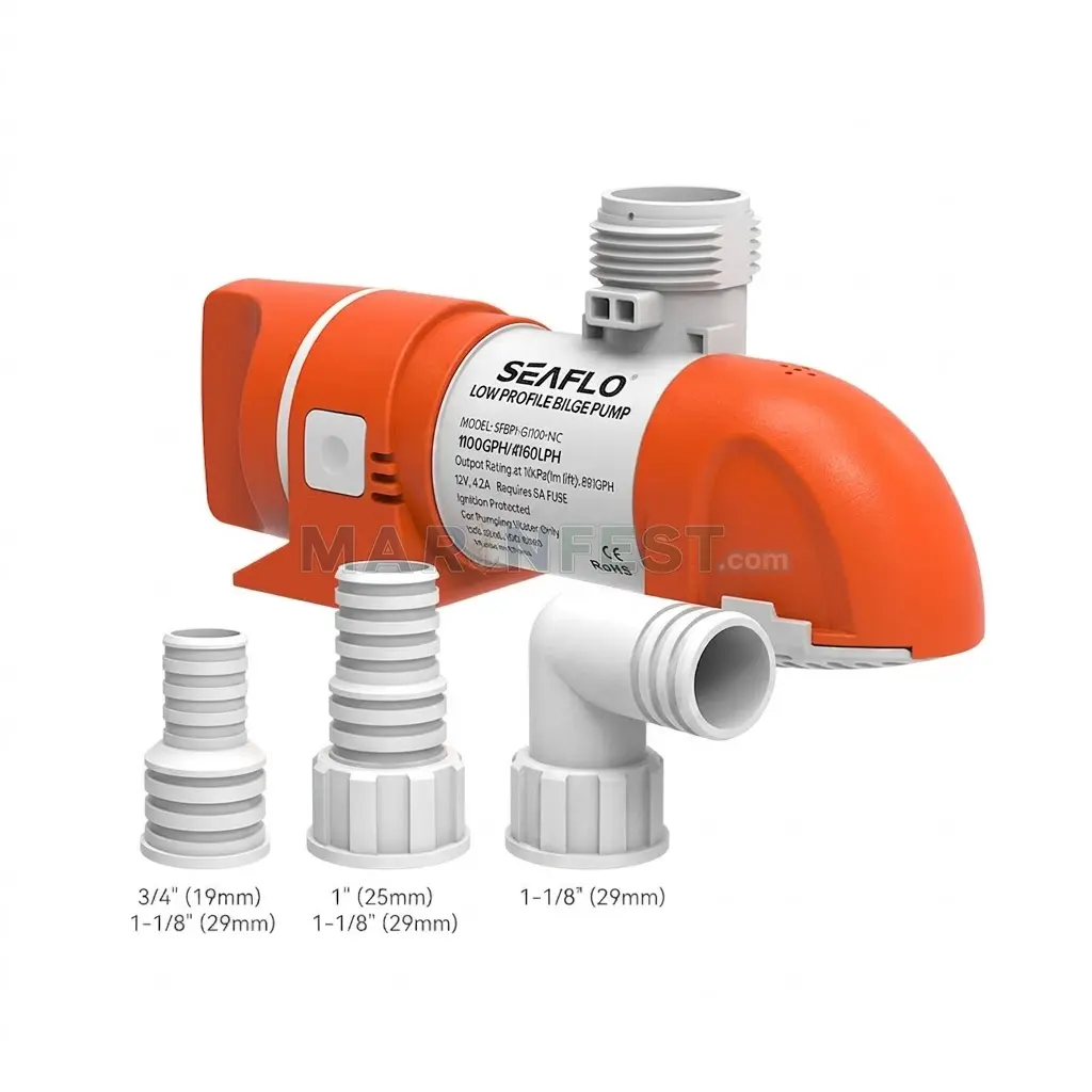 Seaflo Alçak Düşük Profilli Manuel Sintine Pompası 1100 GPH 24V Hortum Çıkışı Ø: 3/4'', 1'', 1-1/8' (19mm, 25mm, 29mm)