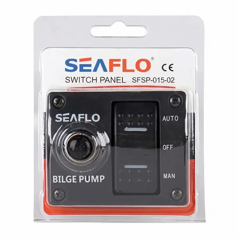 Seaflo Sintine Pompası Kontrol Paneli 12V 15A - 3 Pozisyonlu Kontrol Siyah Plastik Panel (Manuel - Off - Otomatik)