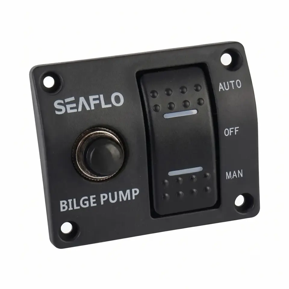 Seaflo Sintine Pompası Kontrol Paneli 12V 15A - 3 Pozisyonlu Kontrol Siyah Plastik Panel (Manuel - Off - Otomatik)