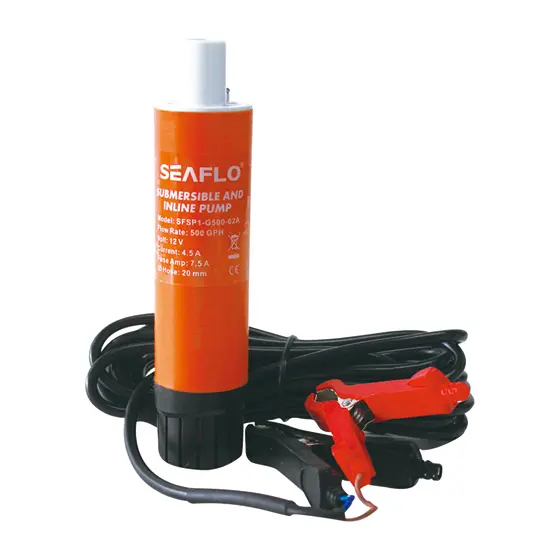 SEAFLO Dalgıç ve Hat Üstü (Inline) Maşalı Su ve Yakıt Pompası 500 GPH 12V DC 7.5A - Çap Ø: 41 mm Hortum Çıkışı Ø: 3/4'' (19mm) - Deniz Suyu ve Dizel Yakıt Uyumlu