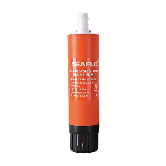 SEAFLO Dalgıç ve Hat Üstü (Inline) Mini Su ve Yakıt Pompası Seaflo 280 GPH 12V 7.5A DC - Çap Ø: 41 mm Hortum Çıkışı Ø: 1/2'' (12 mm) - Isıya Dayanıklı ve Gıda Sınıfı Güvenli