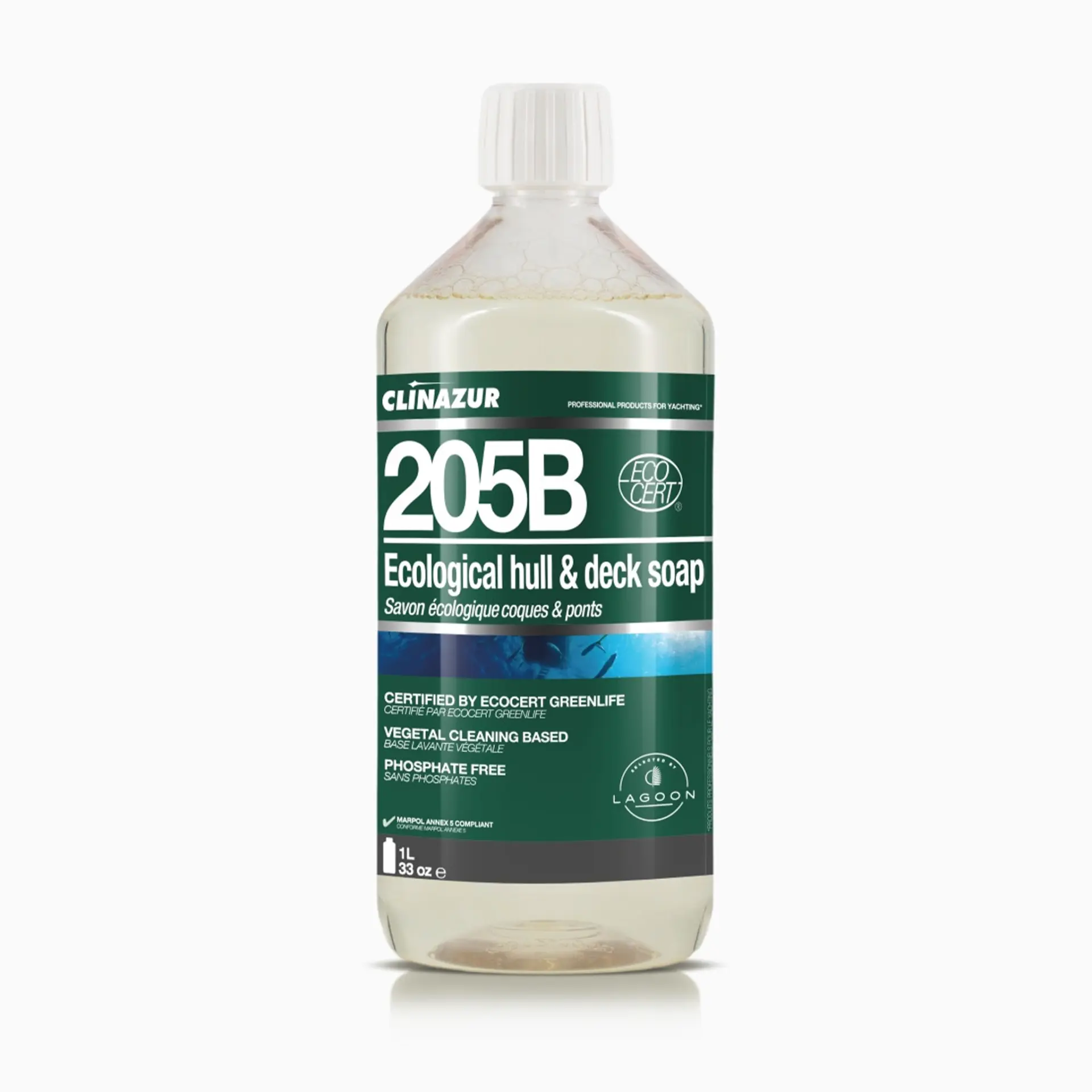 Clin Azur 205 - 1 Lt Ekolojik Gövde ve Güverte için Konsantre Temizleyici - Doğa ile Uyumlu, Denizinizle Dost: %97 Bitkisel Güç!