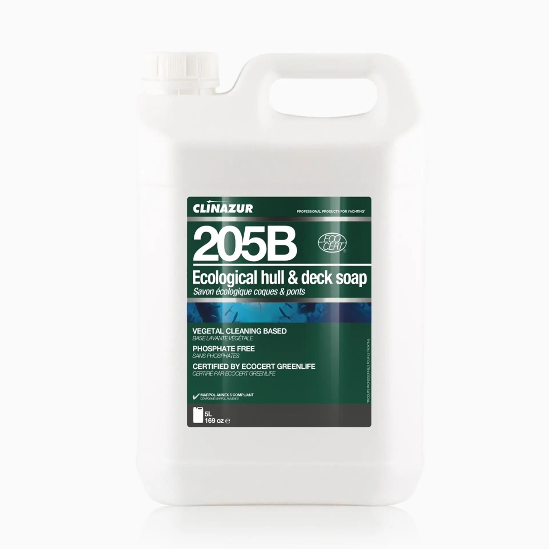 Clin Azur 205 - 5 Lt Ekolojik Gövde ve Güverte için Konsantre Temizleyici - Doğa ile Uyumlu, Denizinizle Dost: %97 Bitkisel Güç!