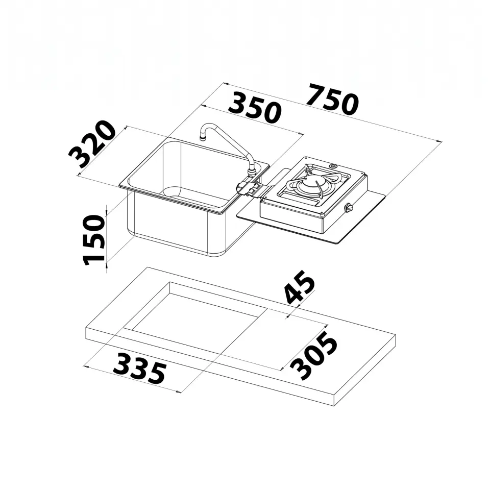 CAN® LC1710-S-FP - Kare Evyeli Musluklu Tamperli Cam Ocak - Hepsi Bir Arada Kompakt Tasarım