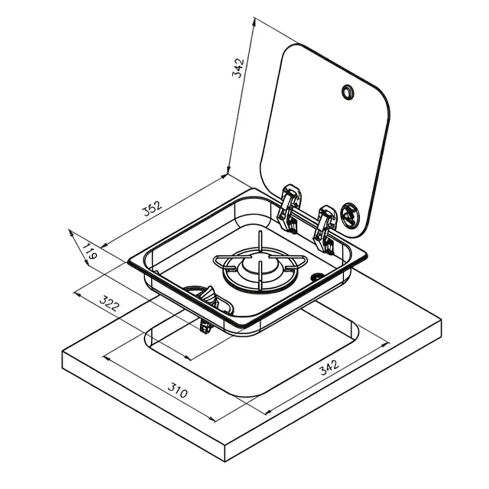 NAVY LOAD NL21001 - Tamperli Cam Kapaklı Tekli Ocak - Ölçüler: 32x35 cm Derinlik: 9 cm